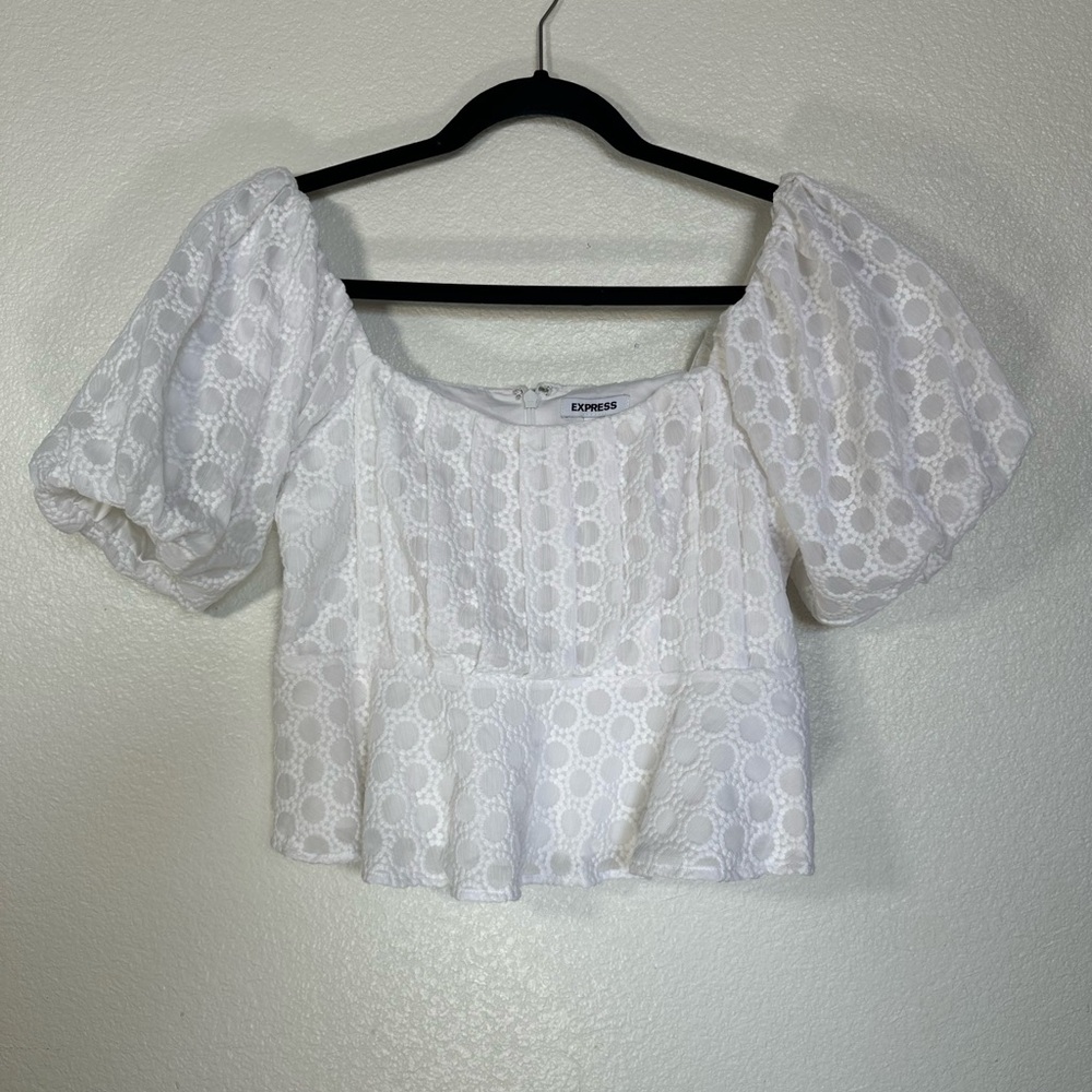 Express White Puff Sleeve Crop Blouse